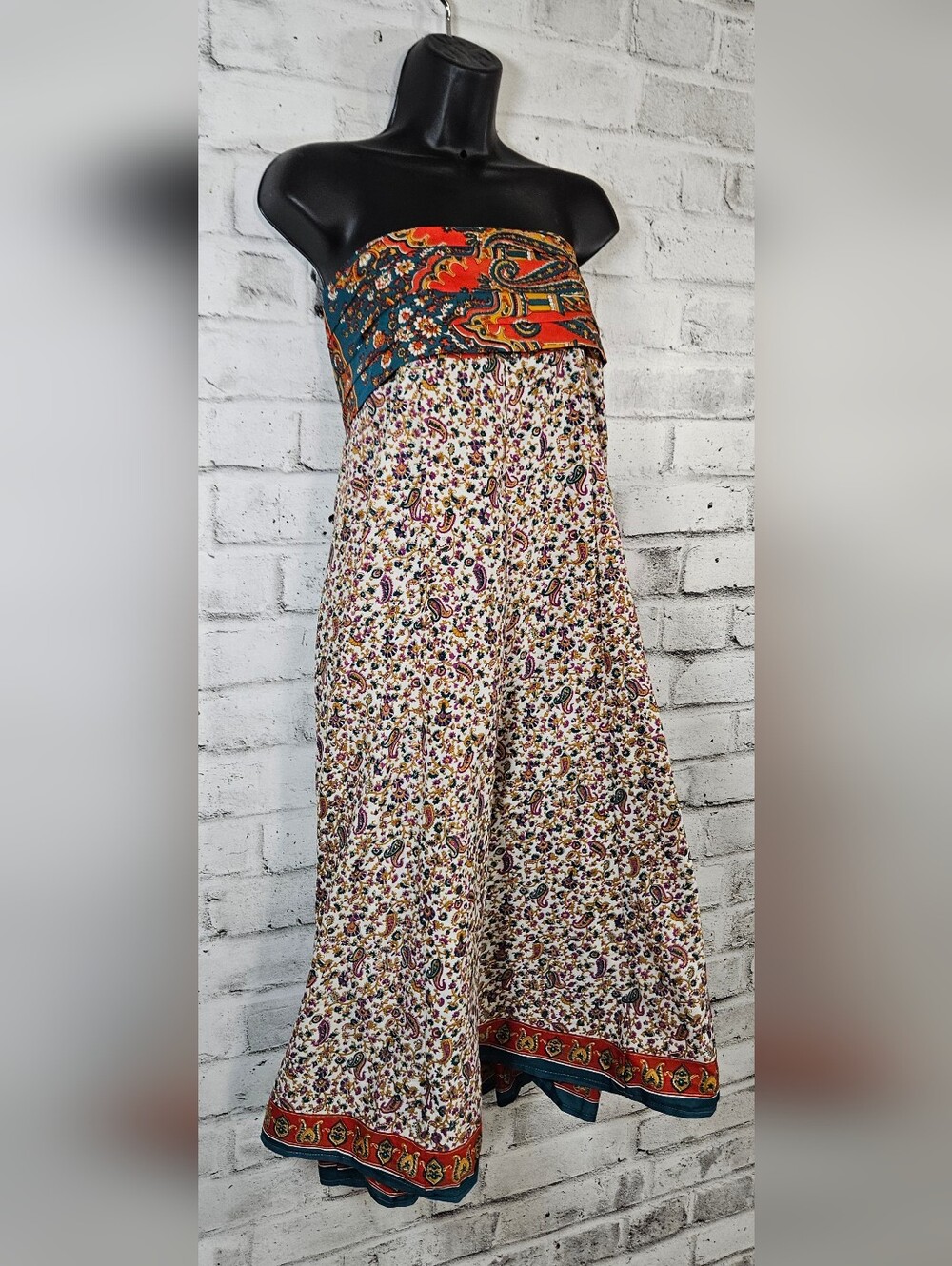 Alchemy Fashions Recycled Sari Strapless Boho Midi Dress  XLG - Picture 5 of 15